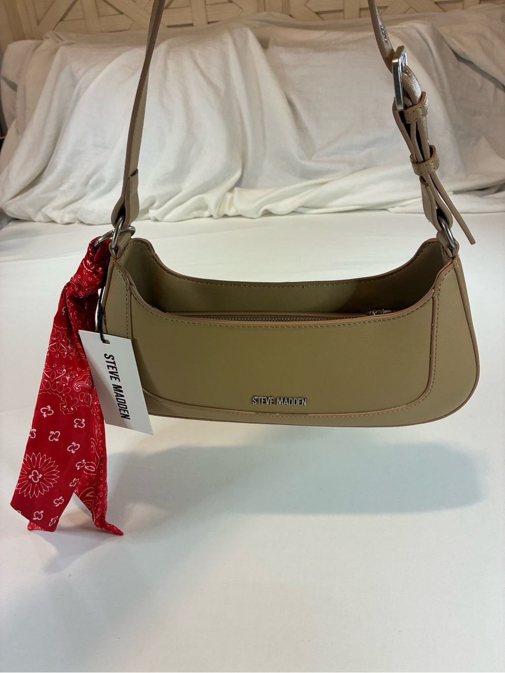 Steve Madden Tan Shoulder Bag with Red Bandana Accent